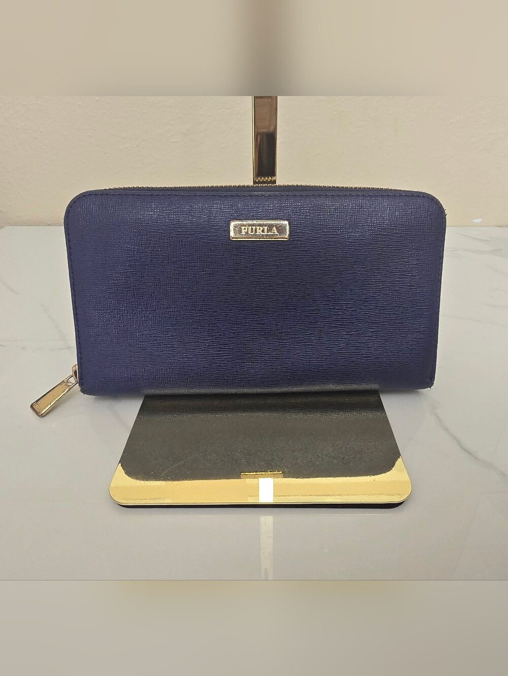 Furla Zip Around Wallet in Deep Navy